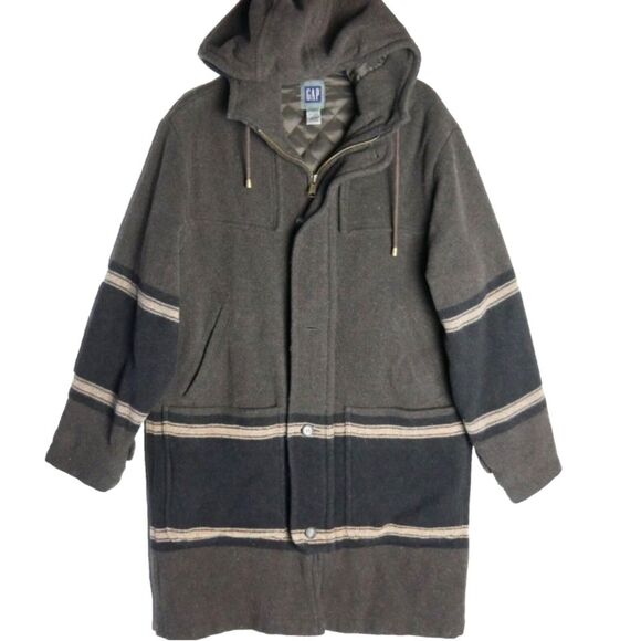 GAP Womens Size XS Wool Blend Brown Hooded Coat Lined Quilted - Picture 1 of 12